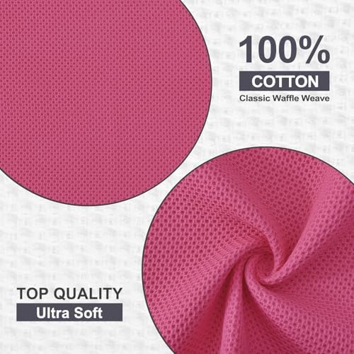 Kitinjoy 100% Cotton Waffle 8-Pack Kitchen Towels, Hot Pink - Image 2