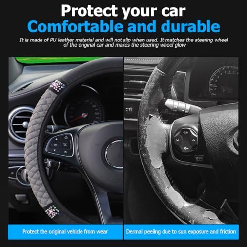 Osilly 15 Inch Rhinestone Leather Steering Wheel Cover - Image 3