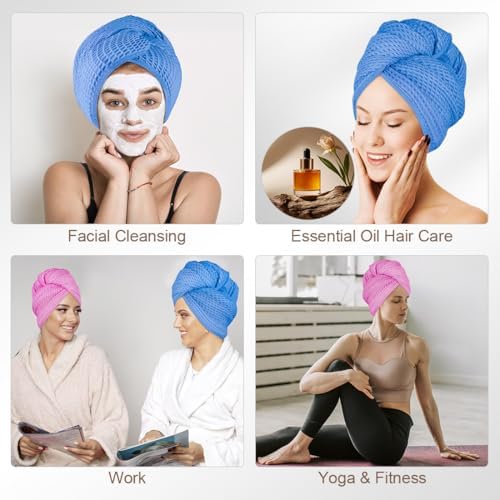HOMEXCEL 2PK Microfiber Hair Towels Waffle Weave, 40x26.5 in, Fast Drying - Image 7