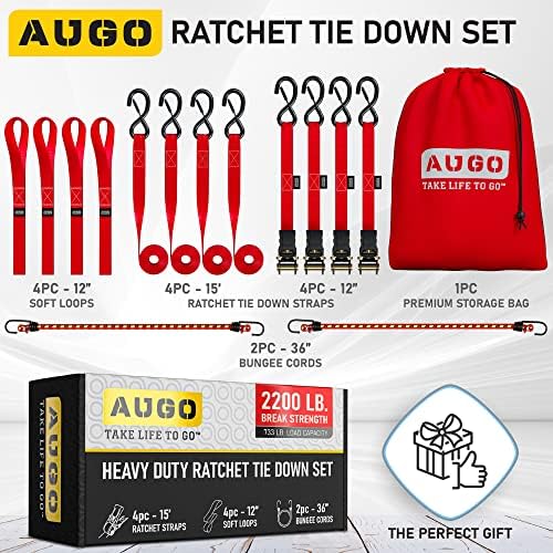 AUGO Ratchet Straps Heavy Duty 4 Pack -15 FT - 2200 LB Break Strength – - Cargo - Image 5