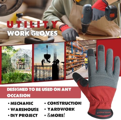 HANDLANDY Work Gloves for Men & Women, Utility Mechanic Working Gloves Touch - Image 5