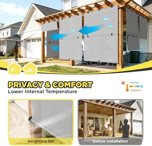 Outdoor Roller Shade 6'W x 7.5'H Cordless Shades Roll Up, Folding Exterior - Image 4