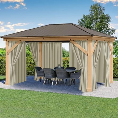 Outdoor Curtains for Patio Waterproof Rod Pocket 6 Pcs 54x84 Inch Taupe by HolidayIdeas