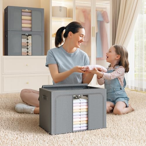 Clothes Storage Bins with Metal Frame, Foldable Clothes Organizers Storage - Image 6