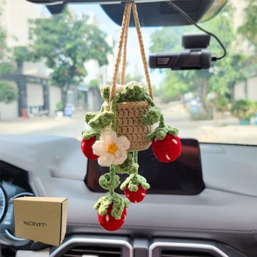 Cute Crochet Daisy Strawberry Hanging Plant by 96CRVFT