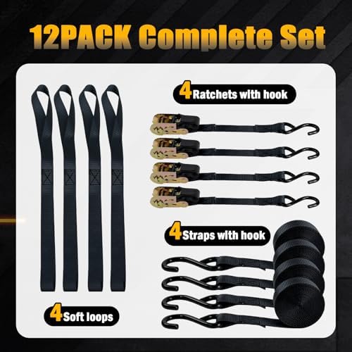 4-Pack 15ft Ratchet Straps, 1800lb Break Strength Retractable Tie-Downs - Image 2