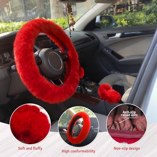 Fluffy Steering Wheel Cover 3PCS Set – Plush Fuzzy Fur Steering Wheel Cover - Image 3