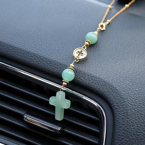 Green Aventurine Cross Car Hanging Ornament - Image 5