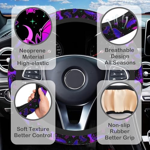 Purple Bat on Starry Sky Steering Wheel Cover - Image 3
