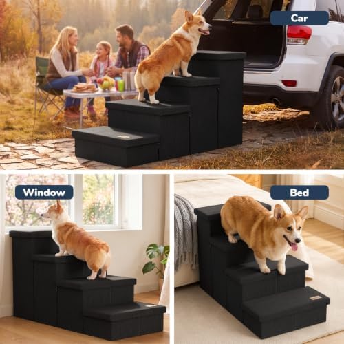 4-Step Wide Dog Stairs with Storage 23" H, Non-Slip Sturdy Pet Steps - Image 6