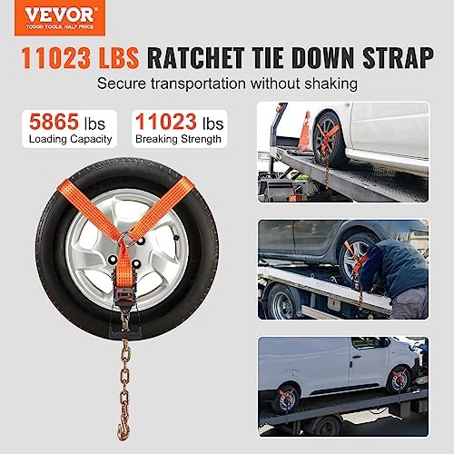 VEVOR Car Tie Down with Chain Anchors, Lasso Style 2"×120" Tire Straps - Image 2