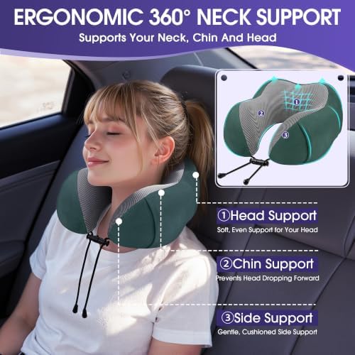 CloudBliss Memory Foam Travel Neck Pillow Airplane, 2 Pack - Image 2