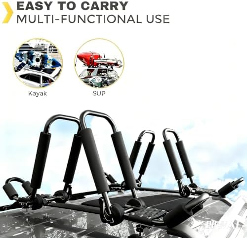 IKURAM R Iron Kayak Roof Rack Folding J-Style Universal 3-in-1-Black - Image 3