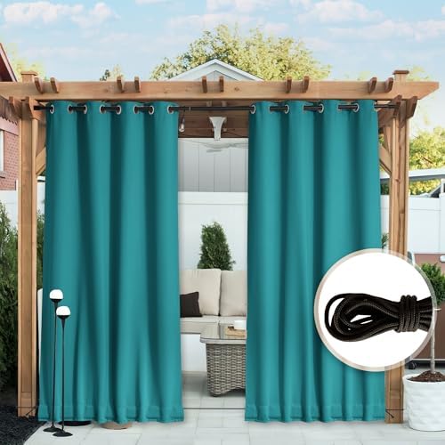 NICETOWN Outdoor Curtains Waterproof Fixed Bottom W52xL95 Peacock Teal - Image 5
