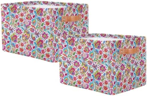 AUUXVA Storage Basket Colorful Paisley Flower Floral Storage Cube Box Durable - Image 2