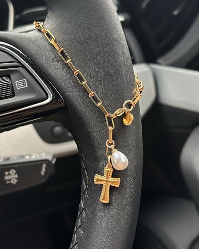 Steering Wheel Rosary for Car, Pearl Rosary Cross Car Charm Accessory, - Image 5