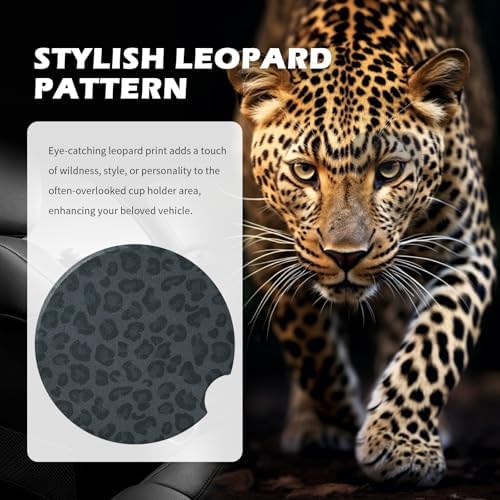 2PCS Absorbent Car Coasters for Cup Holders, 2.6" Leopard Print Ceramic Car Cup - Image 3