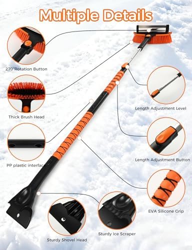 57" Extendable Ice Scrapers for Car Windshield 2-in-1 Snow Brush for Car Snow - Image 3