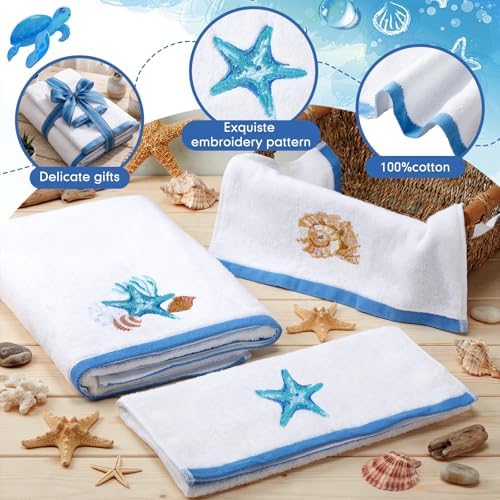 Peryiter 3 Pack Coastal Seashell Decorative Bath Towel Set - Image 2