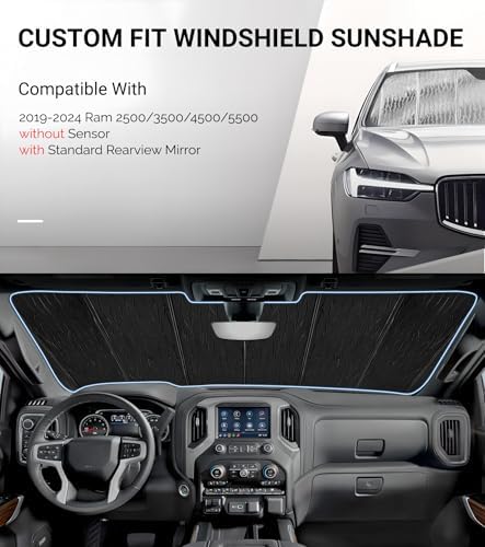 Pigenius Windshield Sun Shade for Ram 2500/3500/4500/5500 2019-2024 Without - Image 2