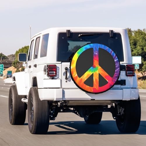 Chic Tie Dye Peace Sign Spare Tire Cover Dust-Proof Wheel Tire Cover Fit Trailer - Image 3