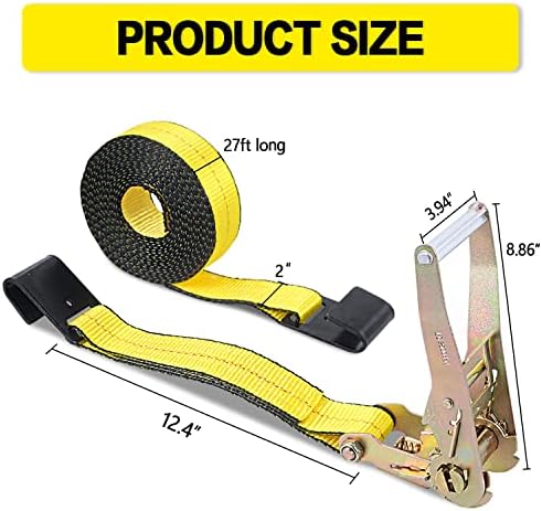 Flat Hook Ratchet Straps-Tie Down Straps Heavy Duty-2 Inch x 27 Feet-Weather - Image 5