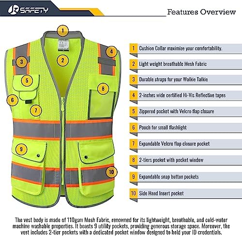 JKSafety Hi Vis Safety Vest for Men Women Cushioned Collar JK101 Yellow L - Image 4