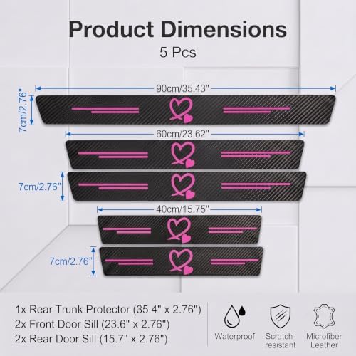 5PCS Heart Pattern Car Door Sill Protector, Carbon Fiber Leather Car Door Entry - Image 2