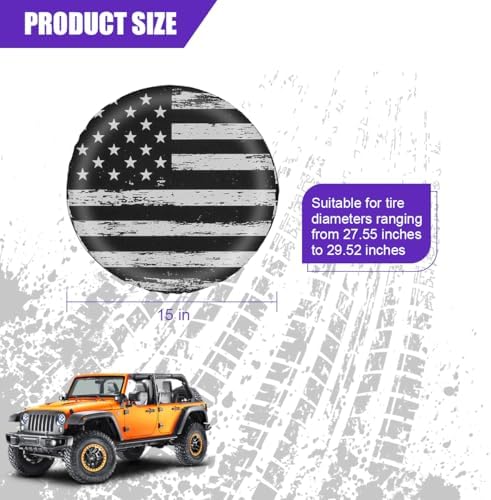 Car Spare Tire Cover, 15Inch Dustproof Waterproof American USA Flag Vehicle - Image 2