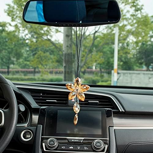 Crystal Flower Rear View Mirror Pendant, Car Hanging Ornament, Lucky Accessory - Image 6
