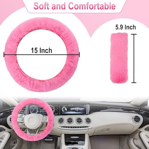 BFXM 3 PCS Fluffy Steering Wheel Cover Set - Image 2