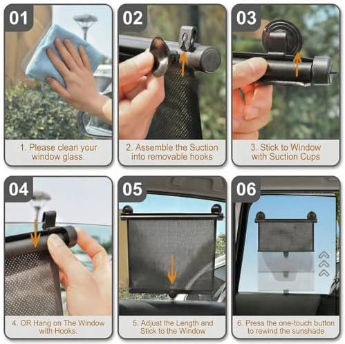 Car Side Window Shades, 2 Pack Retractable Roller Sun Shades, 16 x 18 in - Image 2