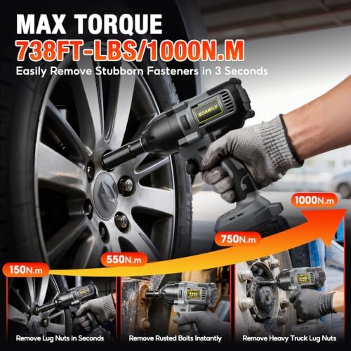 SOARFLY 1/2" Cordless Impact Wrench, 738 Ft-lbs Impact Gun - Image 3