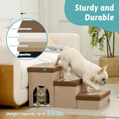 COZY KISS Dog Stairs with Storage, 17.7" H Dog Steps with Condo - Image 6