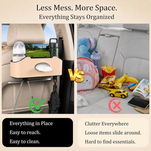 Back Seat Car Organizer with Cup Holders Tissue Box, Phone Stand and Hooks - Image 5