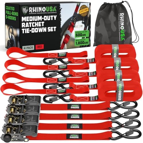 Rhino USA Ratchet Straps Tie Downs - 1in x 15ft by RhinoUSAInc