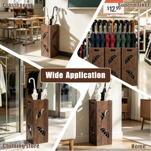 Vintage Umbrella Stand for Entryway, Wood Freestanding Umbrella Holder - Image 4