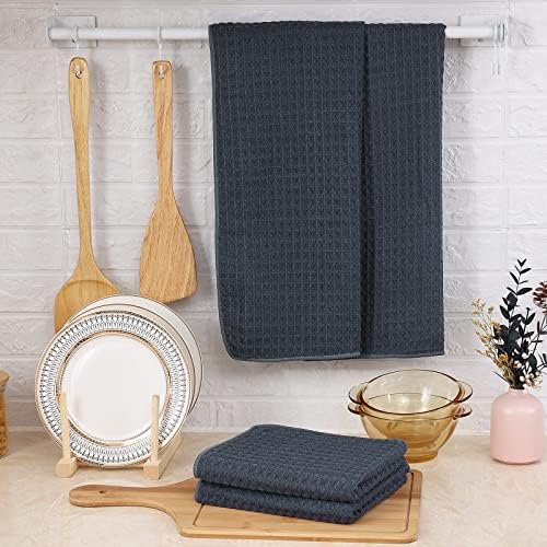 Homaxy Microfiber Waffle Weave Kitchen Towels, 4 Pack, Dark Grey - Image 5