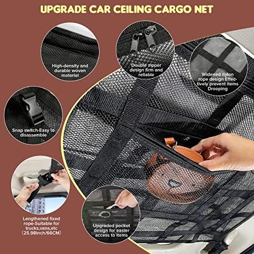Car Ceiling Cargo Net, 35.4" x 23.6" Double Layer Overhead Storage Organizer - Image 4