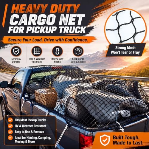 SATINIOR 12 x 8 ft Heavy Duty Cargo Net Truck Bed Network Cover - Image 5