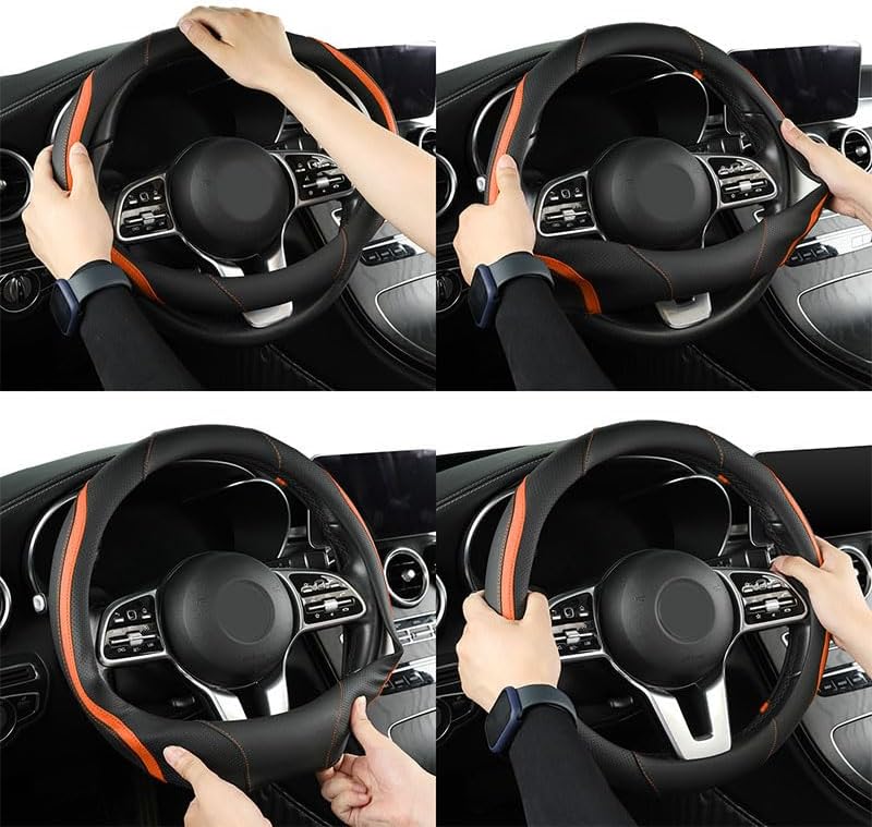 Szttswamp Car Steering Wheel Cover, Microfiber Leather Orange 14.5-15 Inch - Image 7