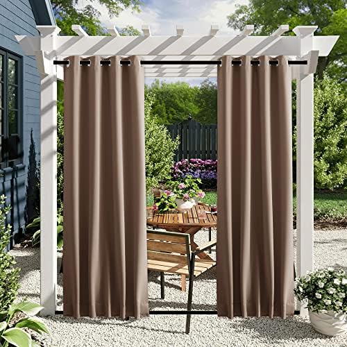 NICETOWN 2 Panels Outdoor Curtains Waterproof Bottom Fixed W46xL90 Tan - Image 2