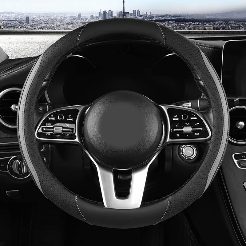 Szttswamp Car Steering Wheel Cover, Microfiber Leather Gery 14.5-15 Inch - Image 2