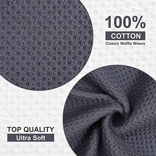 Kitinjoy 100% Cotton Waffle 12-Pack Kitchen Towels, Dark Grey - Image 2