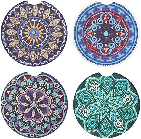 Vaincre 4 Pack Ceramic Mandala Car Coasters by Vaincre