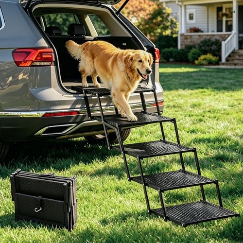 Dog Ramps for Cars, Portable Folding Dog Stairs for Cars, Reinforced Pet Steps by LLAZEZZZ