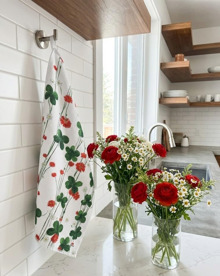 Cerise St Patricks Kitchen Towels, Waffle Weave Microfiber, 3 Pack - Image 3