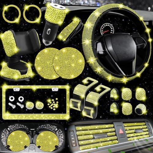 NBTEPEM 27 PCs Yellow Bling Car Accessories Set - Image 2