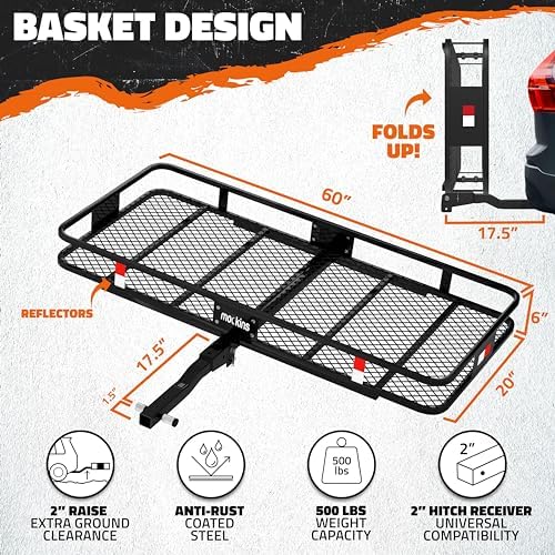 Mockins 500 Lbs Cap Folding Trailer Hitch Cargo Carrier - Image 2