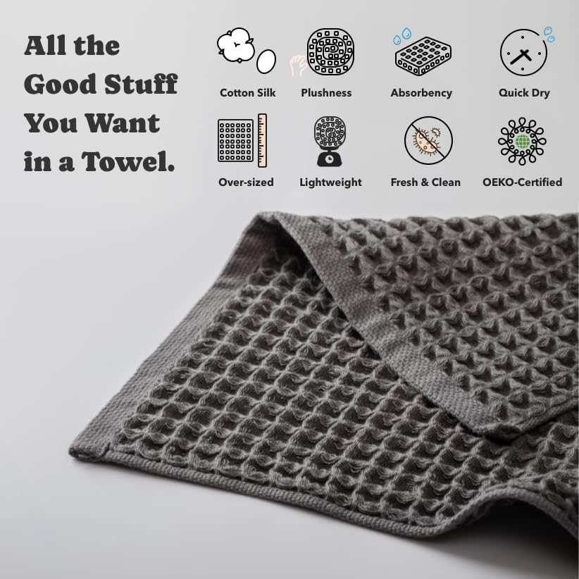 Luxury Organic Japanese Cotton Waffle Bath Towel | Thick, Quick Dry Bathroom - Image 5